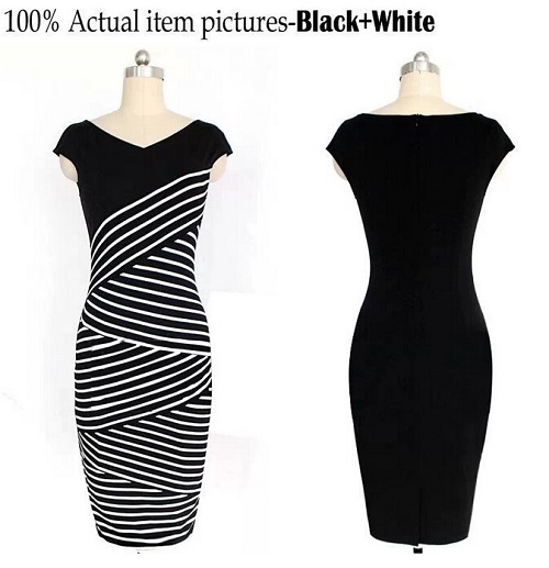 Black & White New Bandage Bodycon Dresses Stripe Patchwork Knee Dress ...