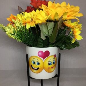 Metal Iron Stand Holder Home Garden Ceramic Emoji Flower Plant Vase