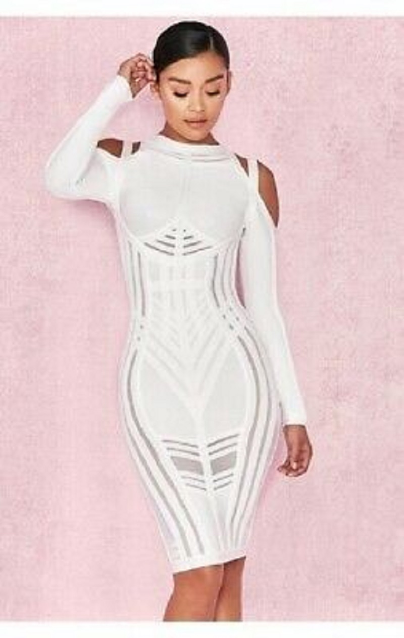 Autumn Women Black Or White Hollow Out Bandage Mesh Dress - Bries Jewelry