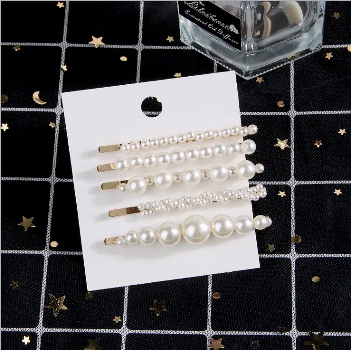 5 Piece/Set Fashion Pearl Hair Clip Snap Button Hair Barretts - Bries ...