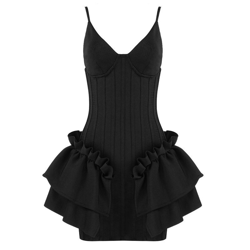 V Neck Spaghetti Straps Sleeveless Asymmetric Ruffled Fishtail Dress ...